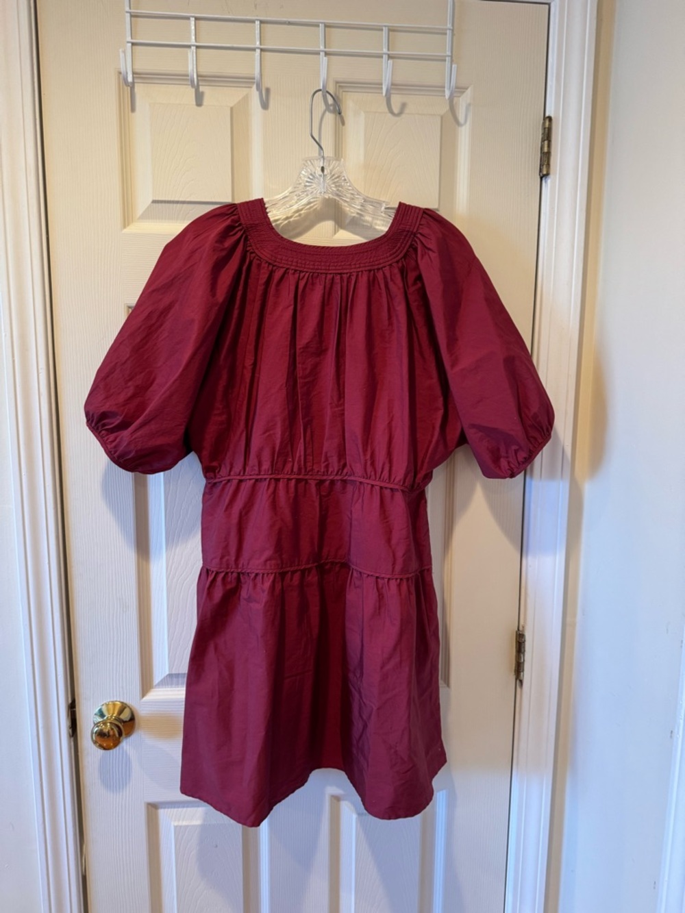 Madewell Burgundy Puff-Sleeve V-Neck Dress - Picture 5 of 8